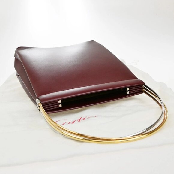 CARTIER Logo Trinity Tricolor Handle Hand Bag Leather Red France 76KB453 - Picture 5 of 14